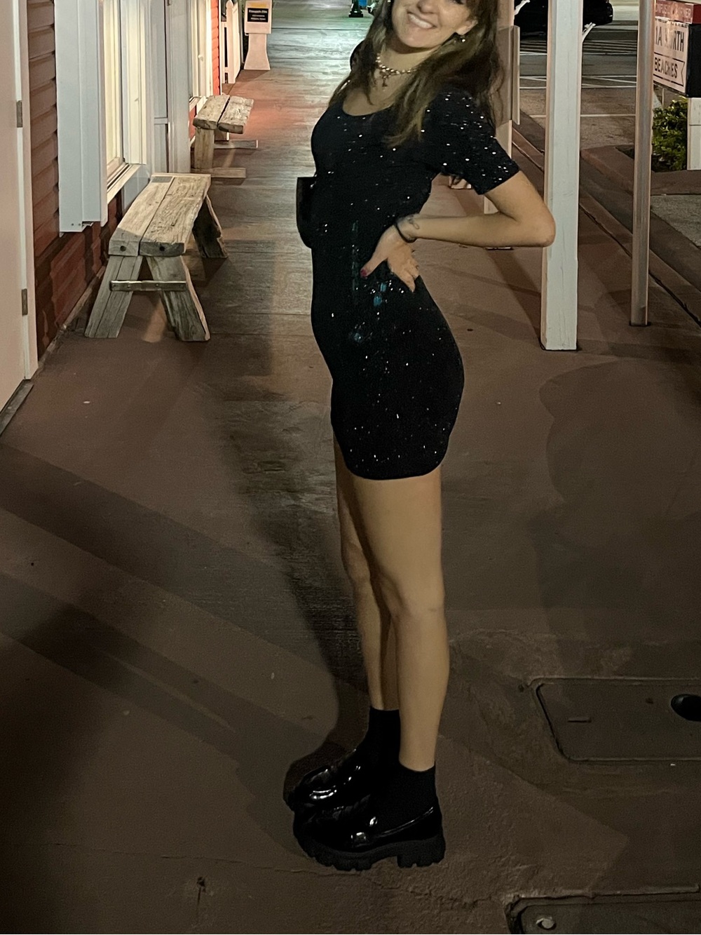 Black Sparkle Scoop Neck Short Sleeve Dress